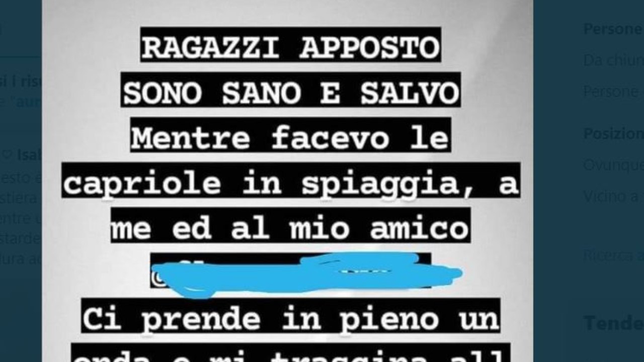 Post Instagram ragazzo salvato