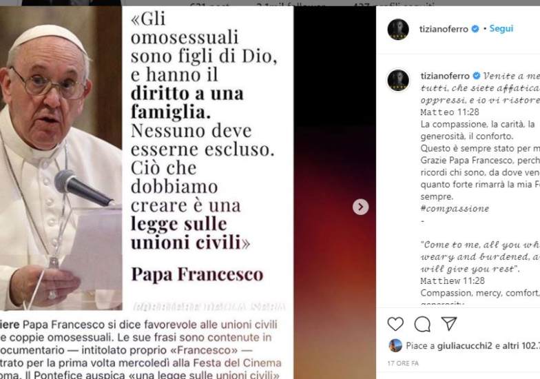 Tiziano Ferro post Instagram 