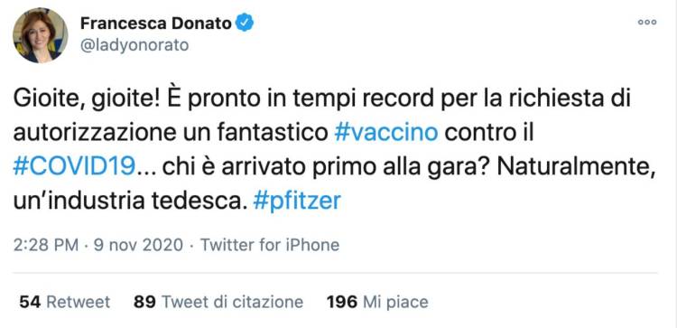 francesca donato gaffe lega vaccino pfizer