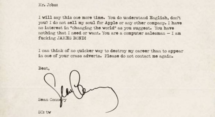 jobs Sean connery lettera