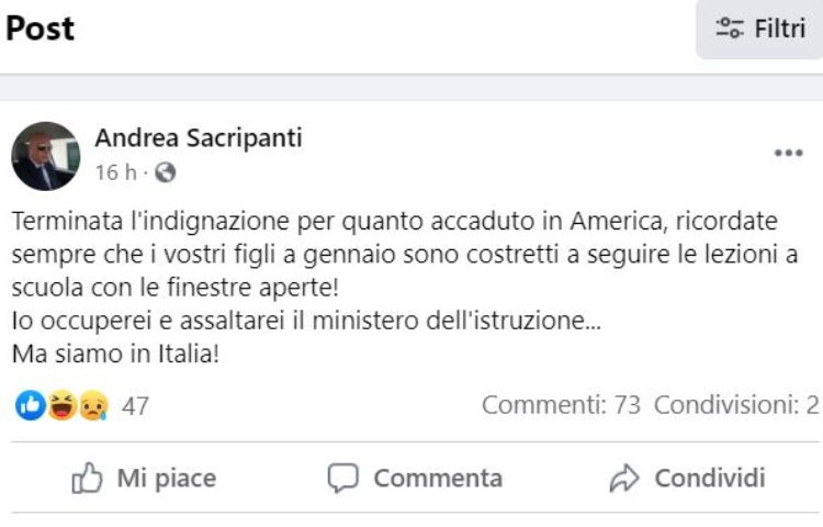 Post Andrea Sacripanti (facebook)