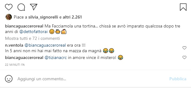 Screenshot del commento di Nicola Ventola a Bianca Guaccero