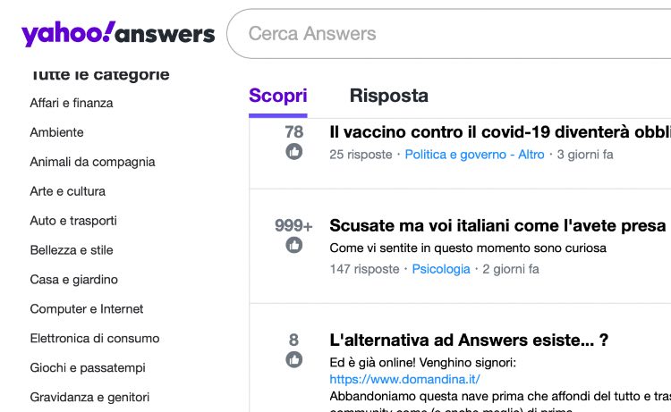 Yahoo Answers home page 