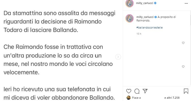Milly Carlucci commenta addio Todaro