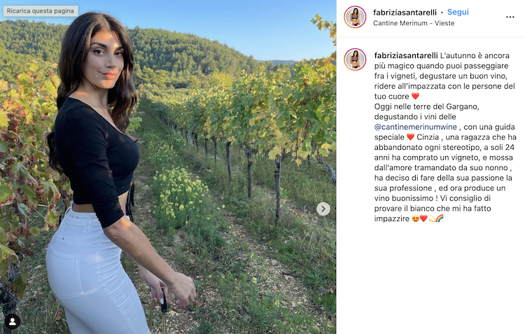 Il post di Instagram della Santarelli