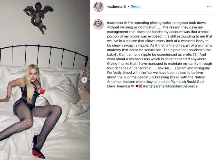 Il post di Madonna che non piace a Instagram