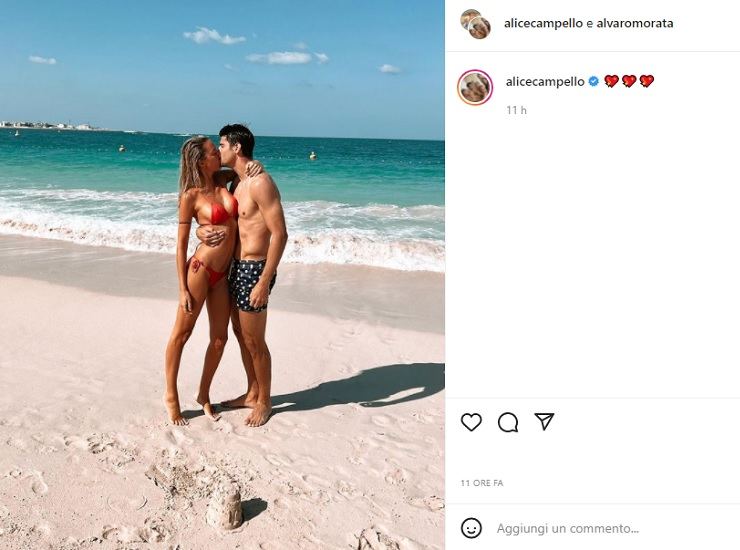 Alice Campello e Alvaro Morata si baciano