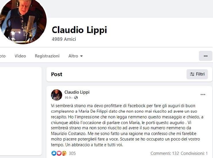 Post Claudio Lippi auguri Maria De Filippi