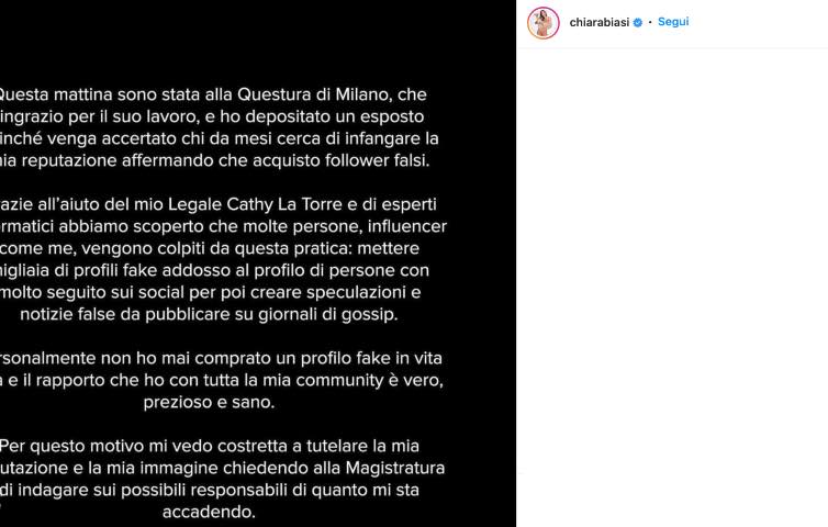 Post Instagram Chiara Biasi