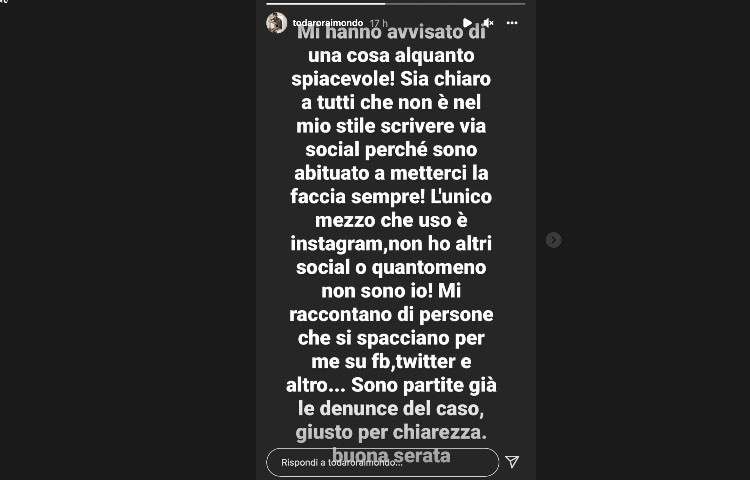 Storie Instagram Raimondo Todaro 
