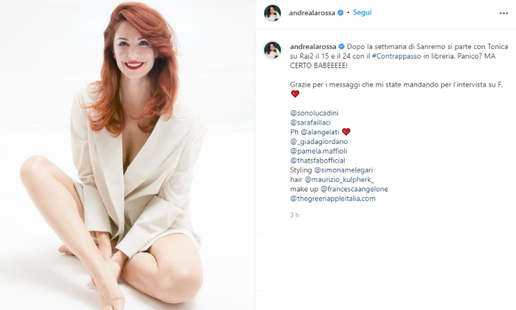 Andrea Delogu post Instagram Sanremo