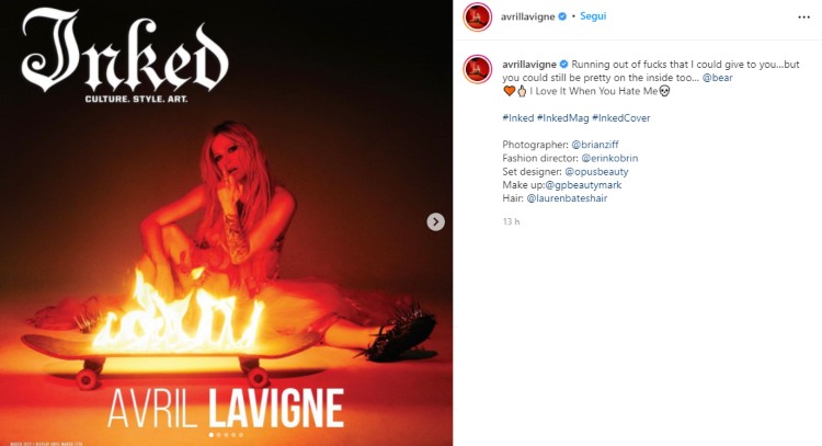 Avril Lavigne Inked Magazine Instagram