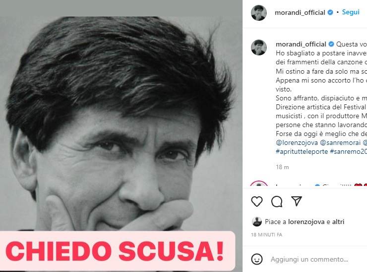 Gianni Morandi chiede scusa