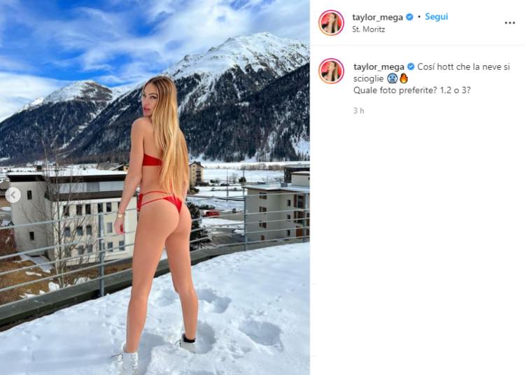 Taylor Mega in bikini rosso sulla neve