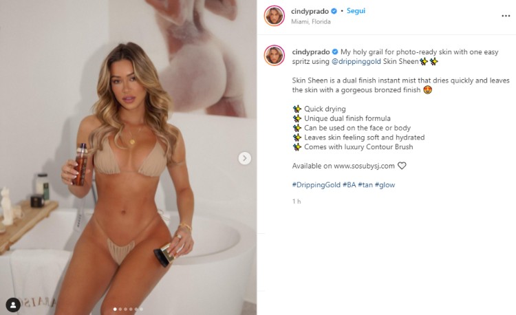 Cindy Prado su Instagram in bikini