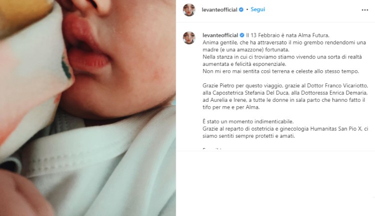 Levante annuncio Instagram figlia nata