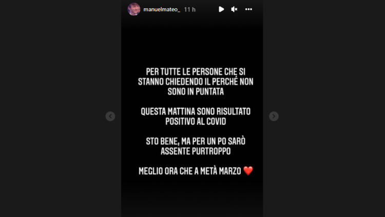 Manuel Bortuzzo Storie Instagram Covid