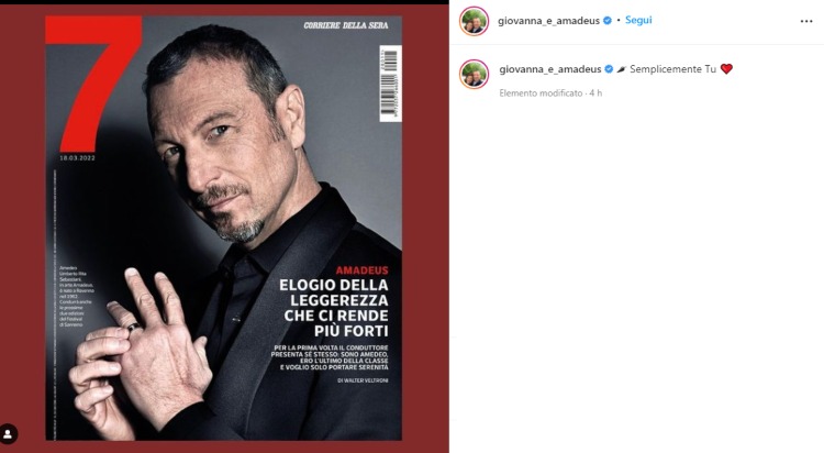 Amadeus Copertina Corriere della Sera intervista