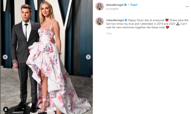 Chiara Ferragni e Fedez Oscar 2020 Foto Instagram