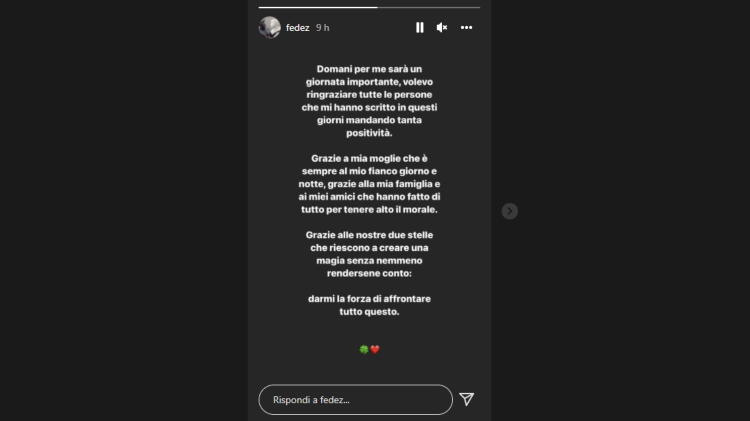 Messaggio Fedez Malattia storie Instagram