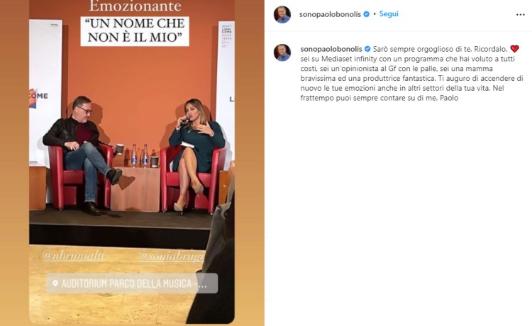 Post Paolo Bonolis per Sonia Bruganelli Instagram