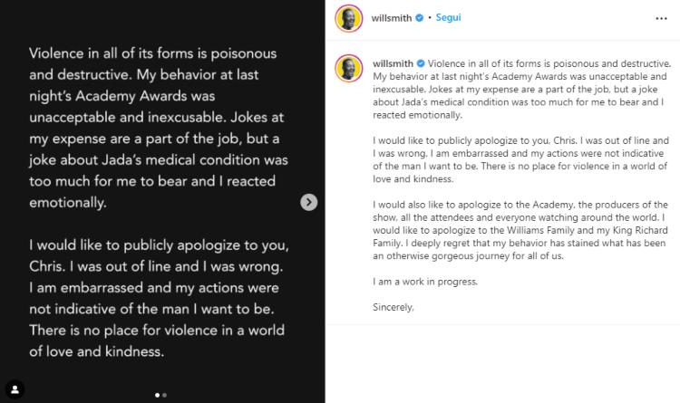 Will Smith messaggio Instagram