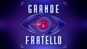 Logo ufficiale del programma televisivo Grande Fratello su sfondo viola futuristico.