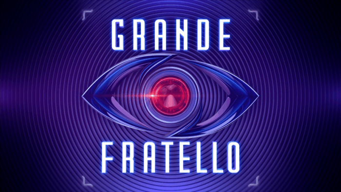 Logo ufficiale del programma televisivo Grande Fratello su sfondo viola futuristico.